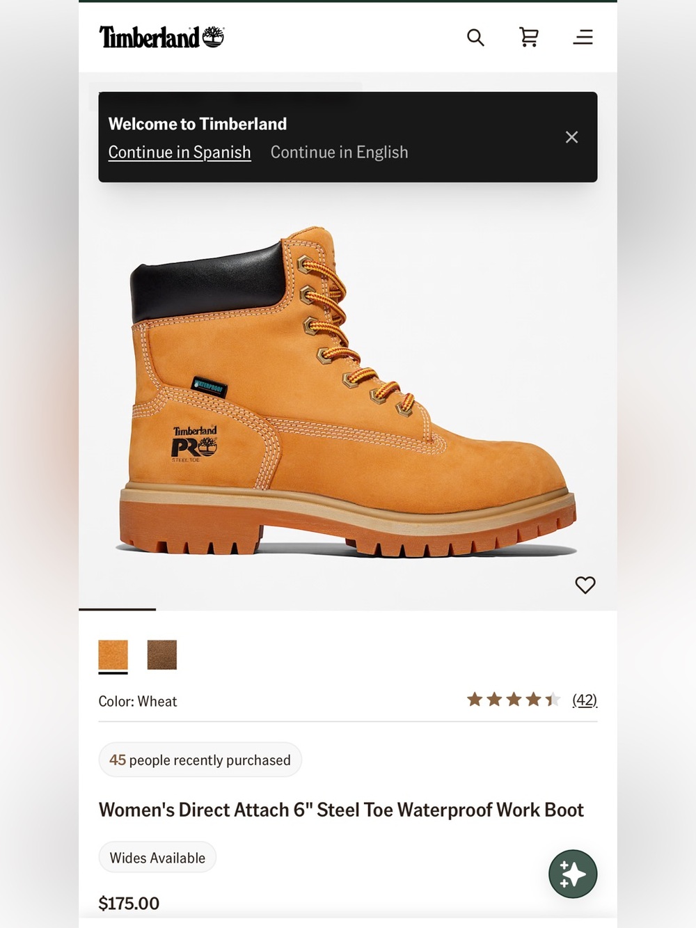 Timberland Wheat and Black 6" Waterproof Work Boot
